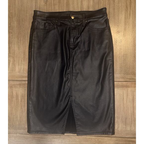 Chico’s Faux Leather Midi Pencil Skirt Black Mid Rise Size 0.5 Women’s Size 6 - Picture 10 of 11